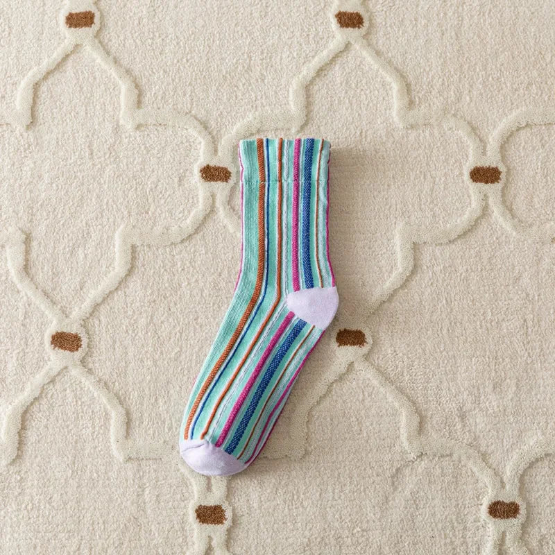 Colorful Striped Women's Crew Socks | Vintage Harajuku Style