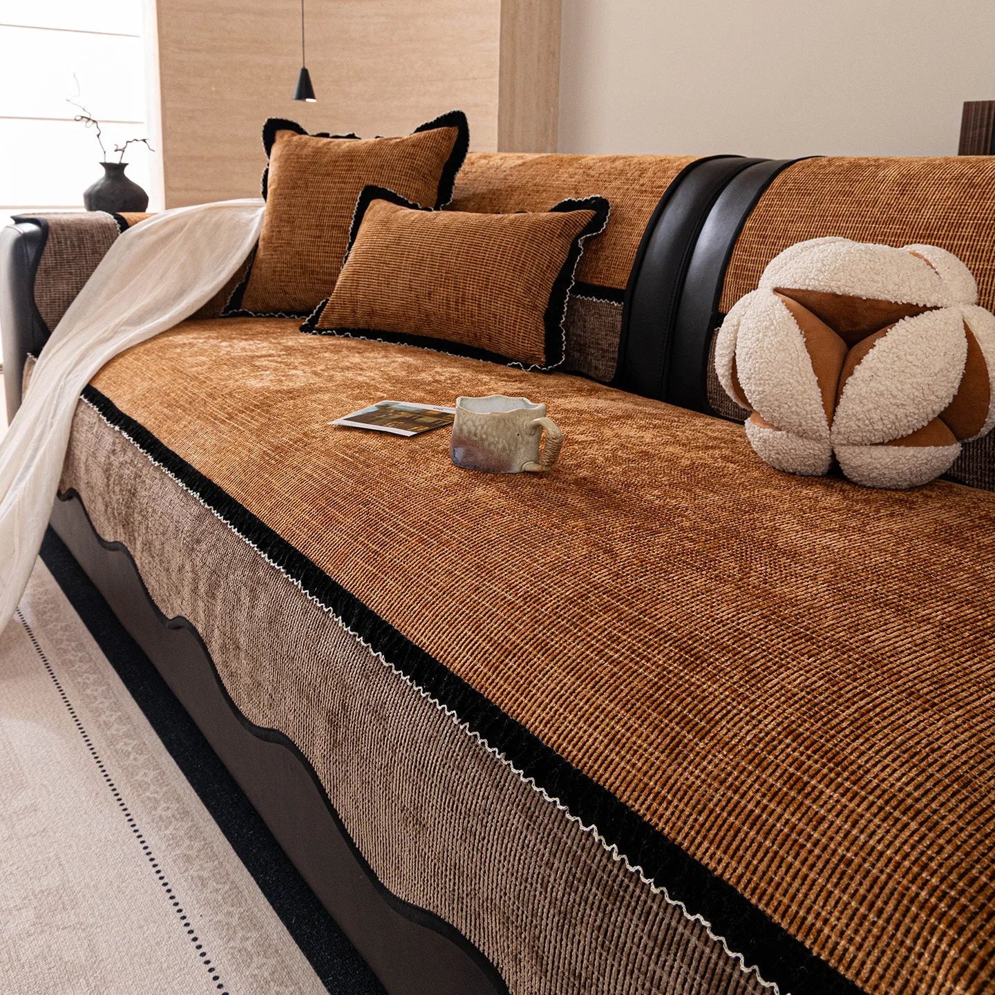 Textured Thick Chenille Sofa Cover | Anti-Slip for All Seasons