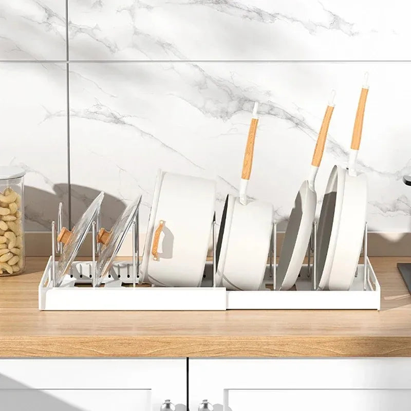 Expandable Kitchen Pot Pan Organizer | Adjustable Lid Storage