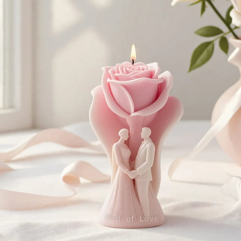 Elegant Rose Bride Groom Sculpture Candle Silicone Mold