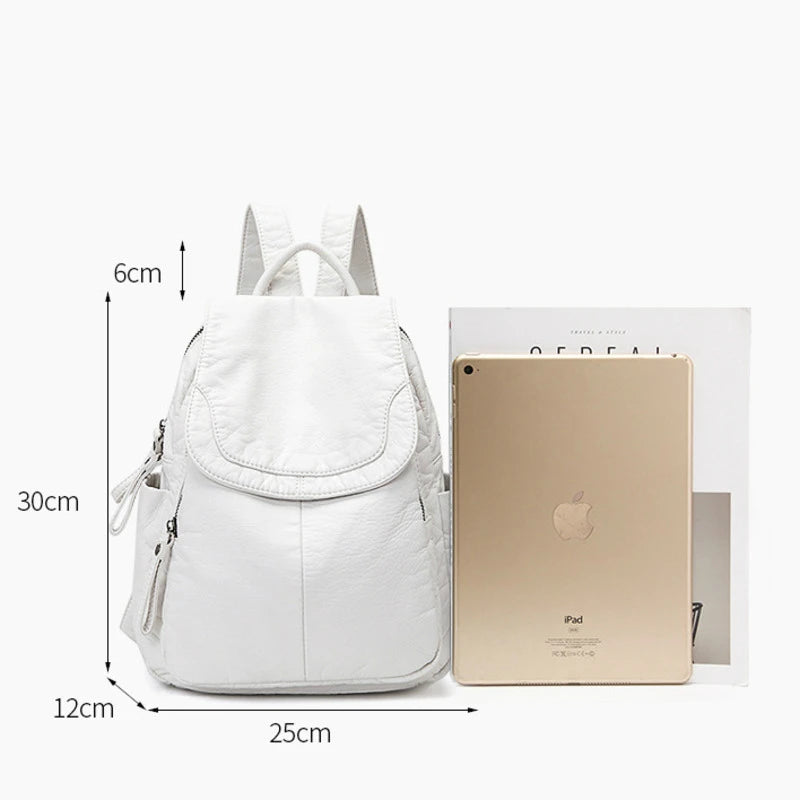 Stylish Women's White Washed Leather Backpack for Casual Travel