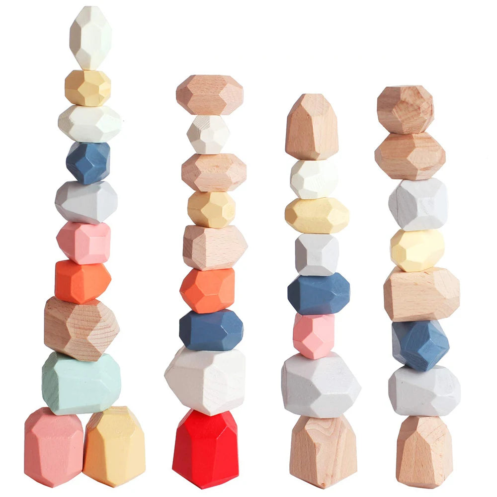 Wooden Sorting Stacking Rocks for Kids | Montessori Learning Toy