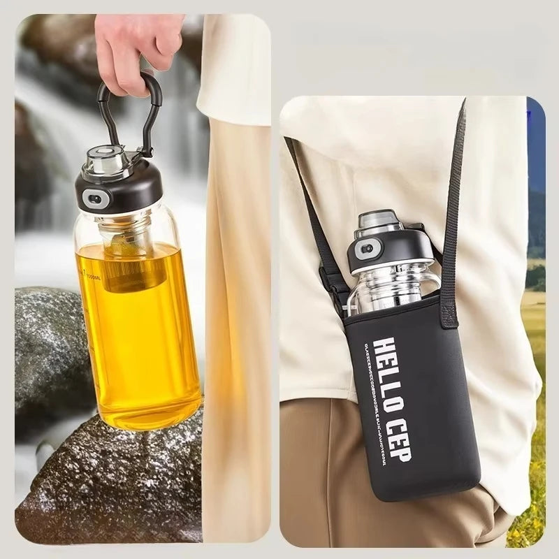 Large Capacity Glass Water Bottle with Tea Strainer | Ideal for Travel