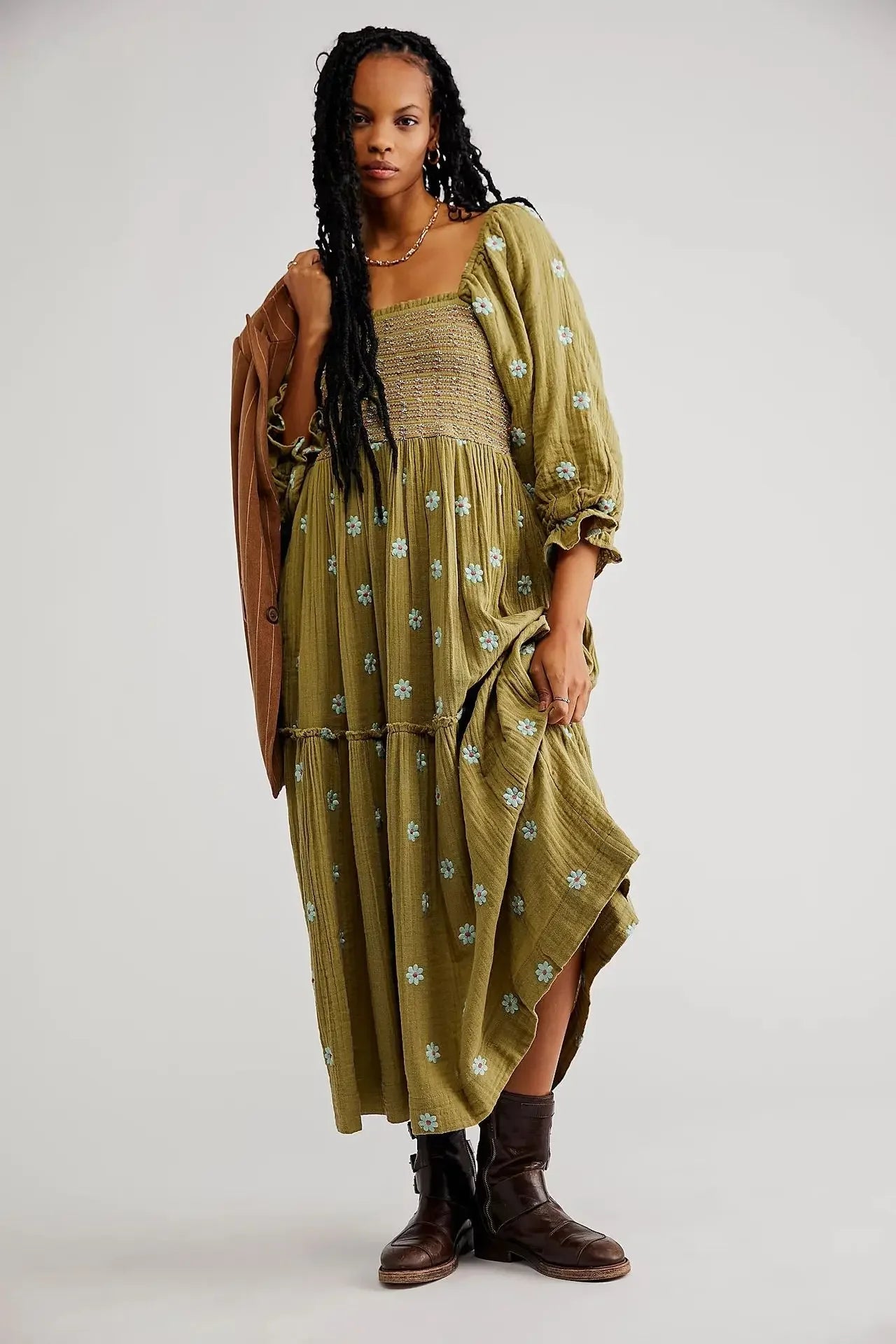 Boho Floral Embroidery Maxi Dress for Women | Casual Fashion