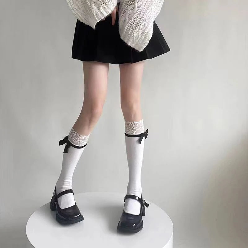 Elegant Japanese Lolita Mid-Tube Socks | Bow & Lace Design