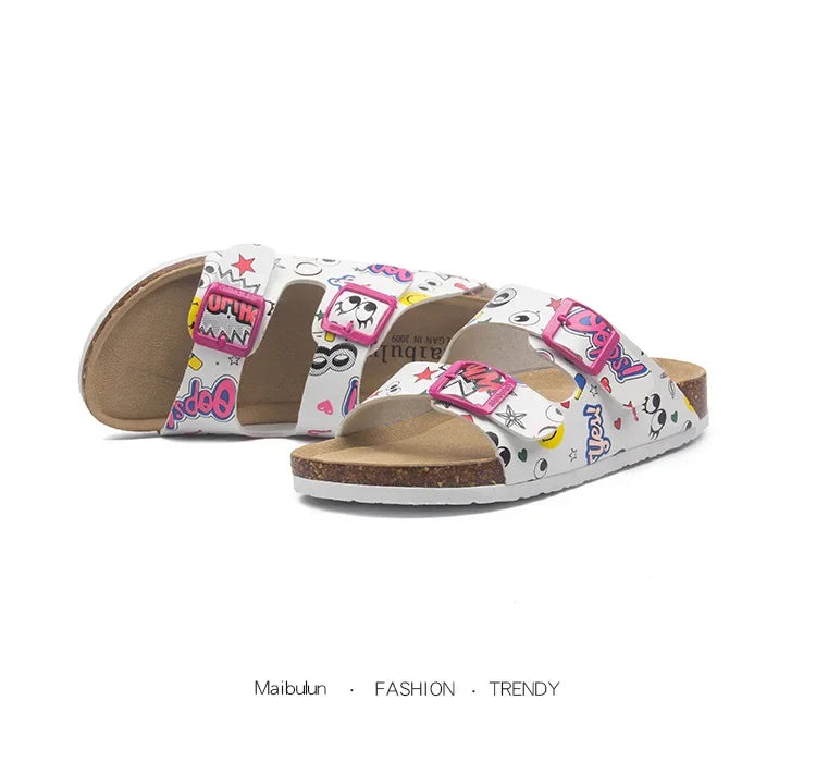 Men's Buckle Flat Bottom Cork Slippers | Comfortable Summer Sandals