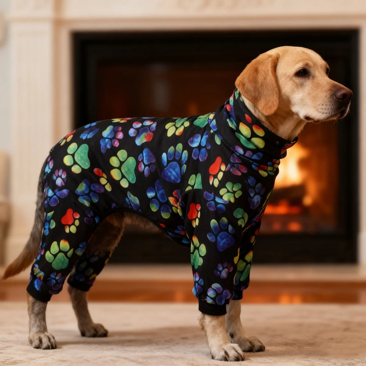 Comfortable Black Paw Print Pajamas for Dogs | Cozy Pet Clothing