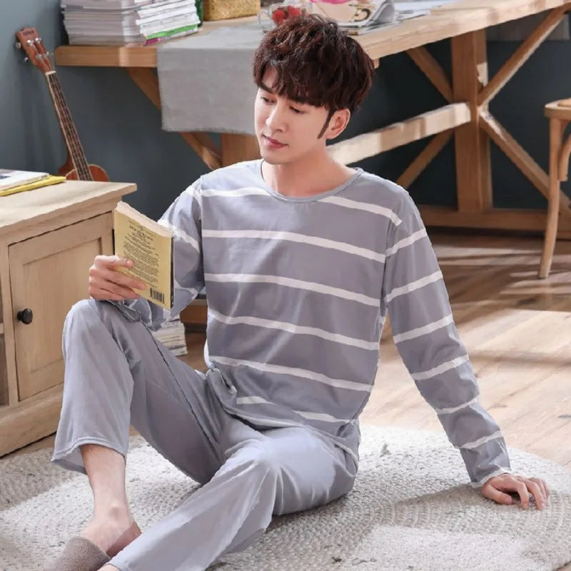 Men's Striped Long-Sleeved Pajamas | Comfortable Sleepwear Set