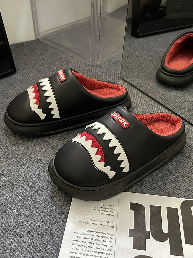 Men's Shark Plush Winter Slippers | Cozy Warm Indoor Outdoor Shoes
