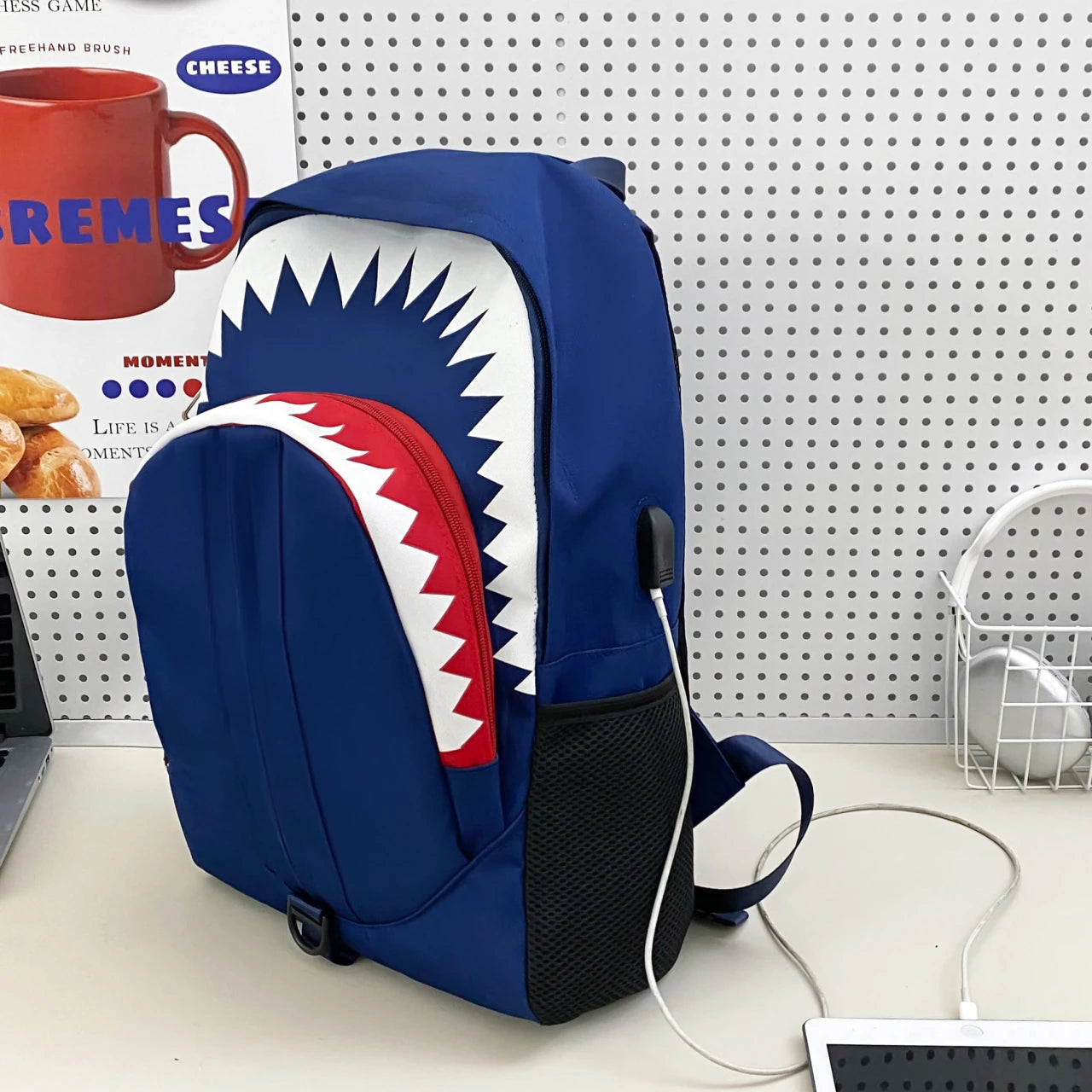 Luminous Shark Mouth Backpack | Large Capacity USB Laptop Bag