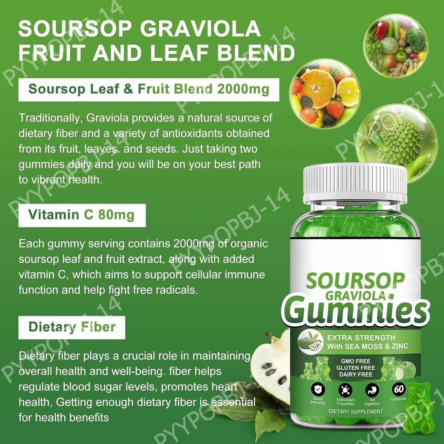 Soursop Graviola Gummies with Sea Moss & Vitamin C | Immune Support