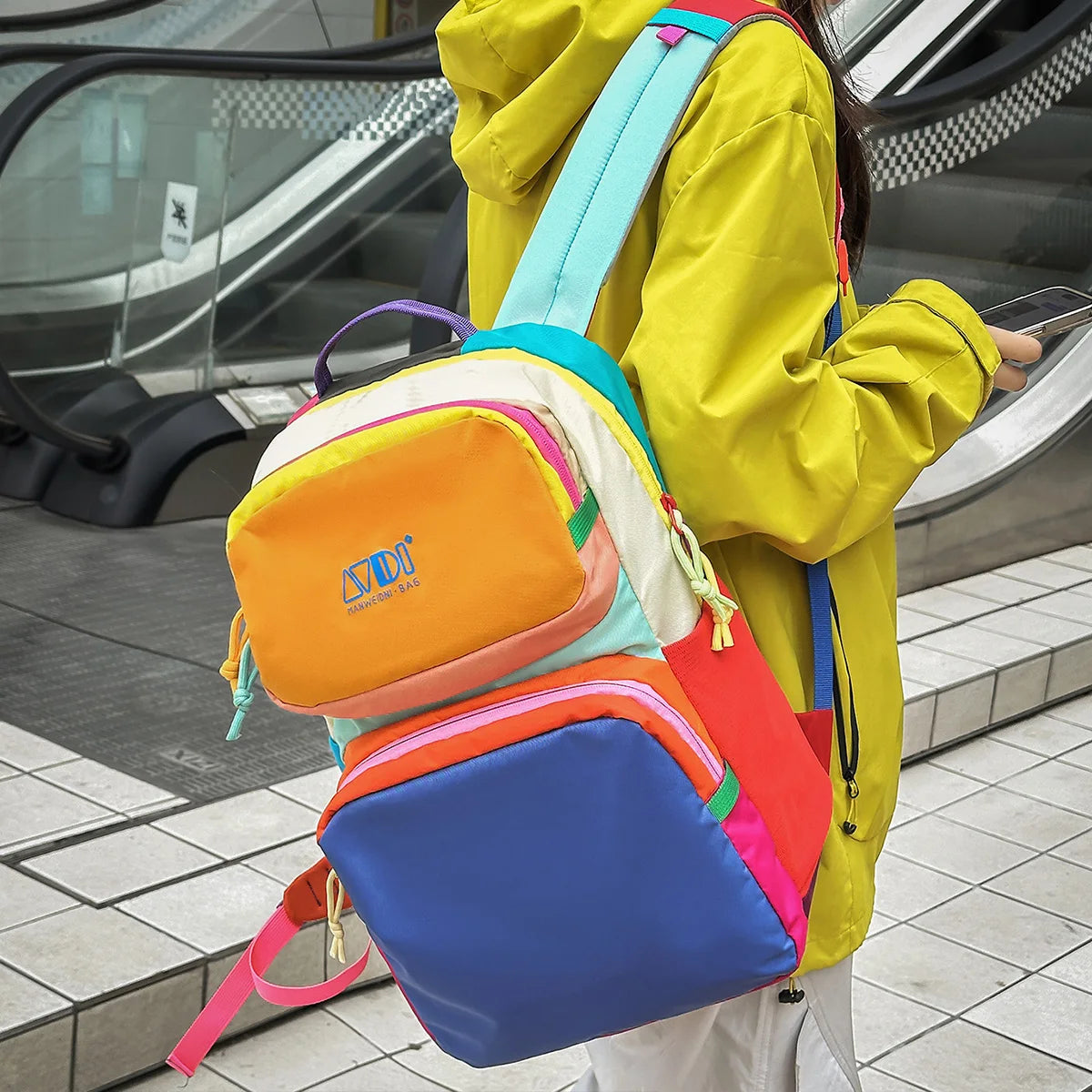 Dopamine Sporty Unisex Backpack Colorblock Logo Large Capacity Multi Function Adjustable Strap Backpack for Commute Sports