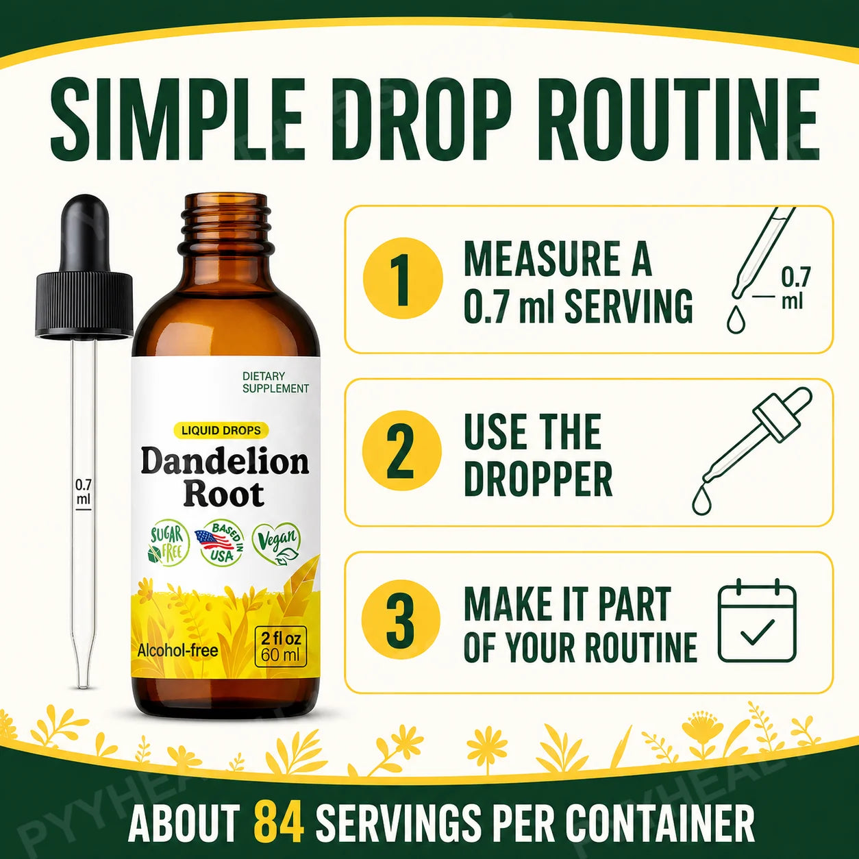 Dandelion Root Extract Drops, Digestive Comfort and Daily Wellness Support, Sugar Free, Alcohol Free, 60 mL, 84 Servings