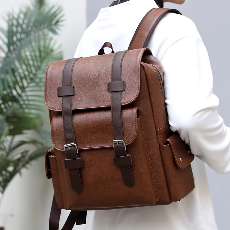 Men's PU Leather Backpack | Stylish Schoolbag for Laptops
