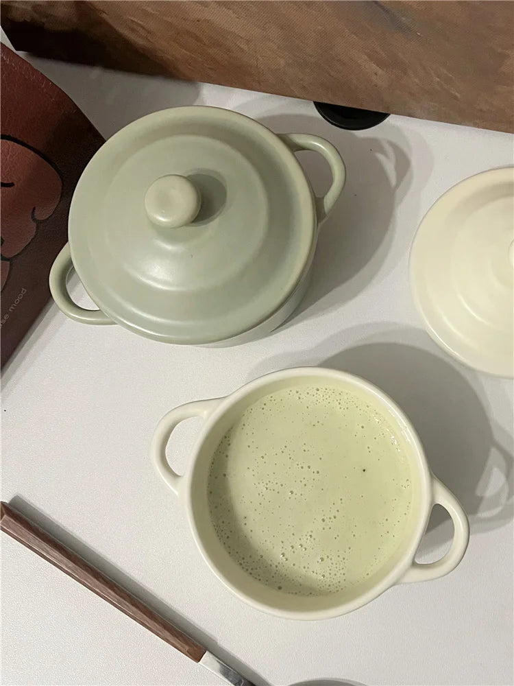 Durable 220ml Ceramic Small Bowl with Covered Double Ears