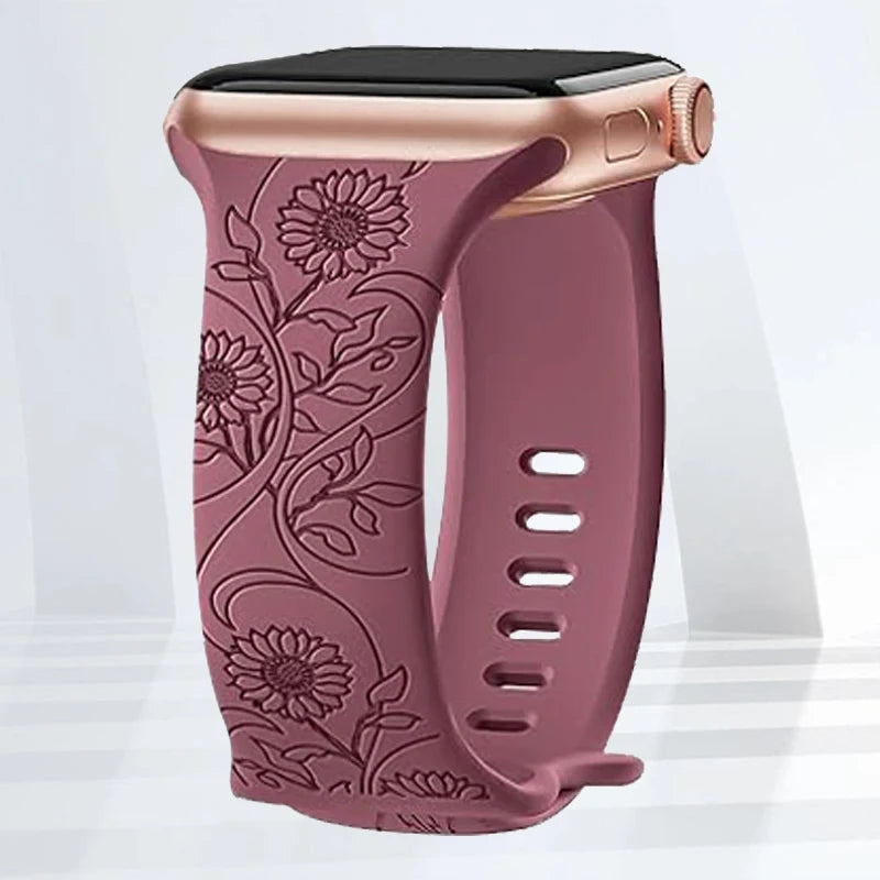 Floral Engraved Silicone Strap | Elegant Replacement Band for Apple Watch