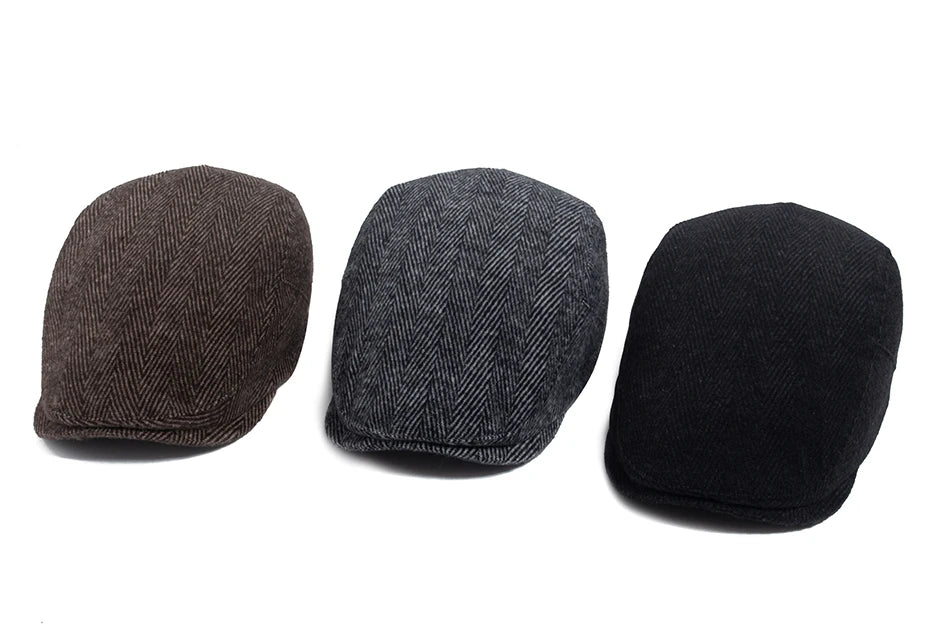 Unisex Vintage Herringbone Beret | Stylish Warm Newsboy Cap