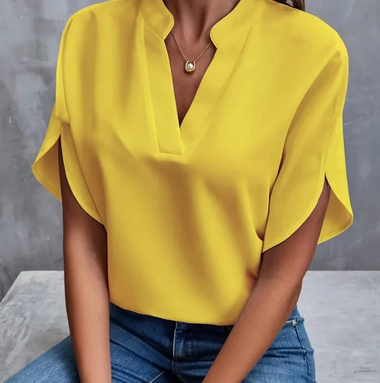 Women's Summer Solid Color Casual V-Neck Short Sleeve Shirt