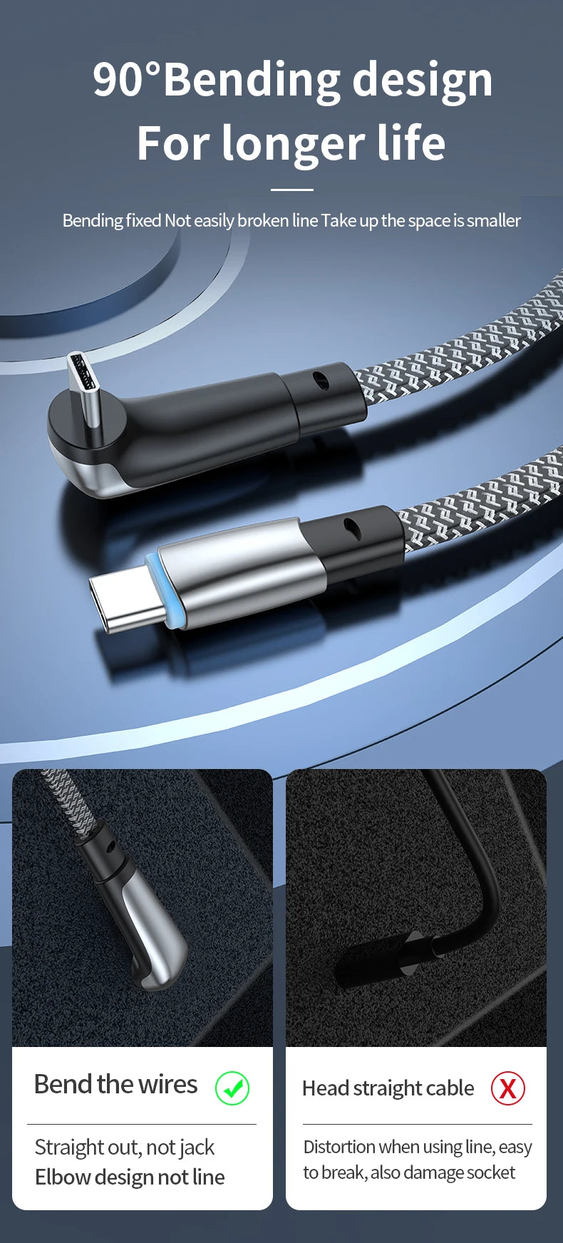 USB C Charger Cable | Flat 90 Degree Type C Charging Cable