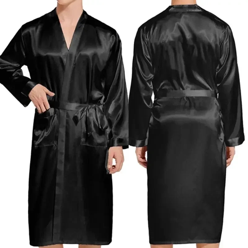 Spring Summer New Mens Robe Printed Bathrobe Kimono Gown Silky Satin Male Sleepwear Night Clothes Loose Casual Homewear Pajama