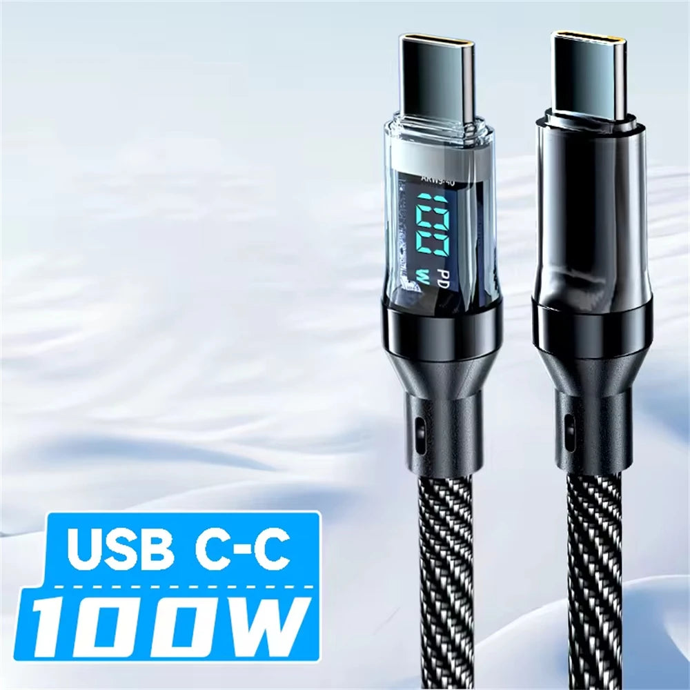 100W USB C & 120W USB A Charging Cables with LED Display