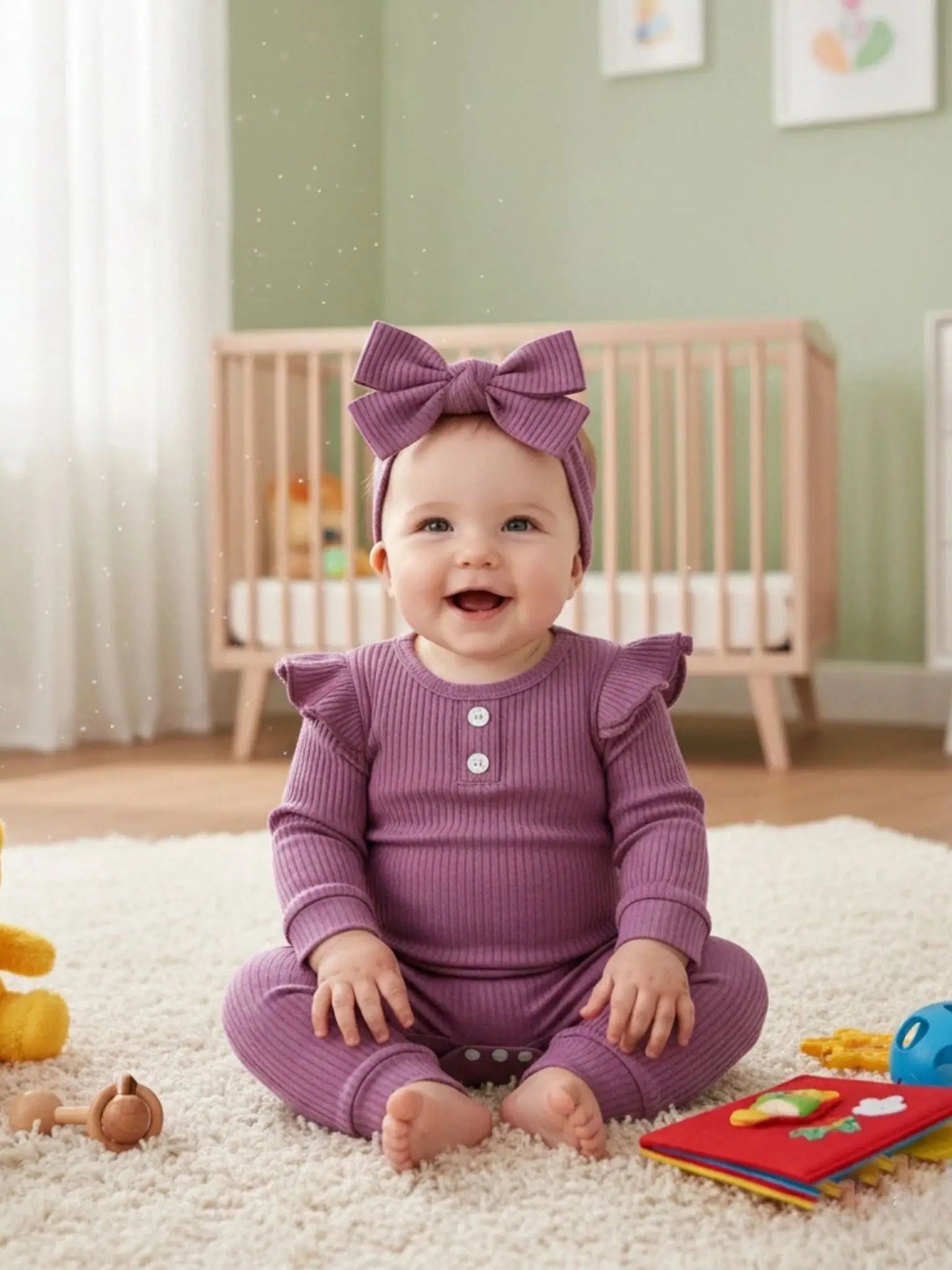 Adorable Baby Girl Fall 3PC Outfit Set | Cozy Bodysuit & Pants