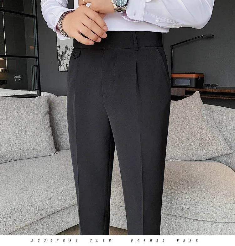Stylish High Waist Slim Fit Suit Pants for Men | Comfortable Fashion