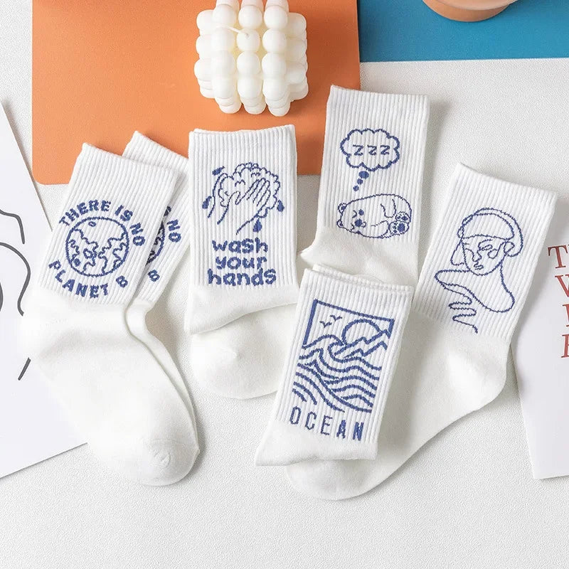 Trendy Blue Kawaii Summer Crew Socks | Stylish Couples Tube Socks