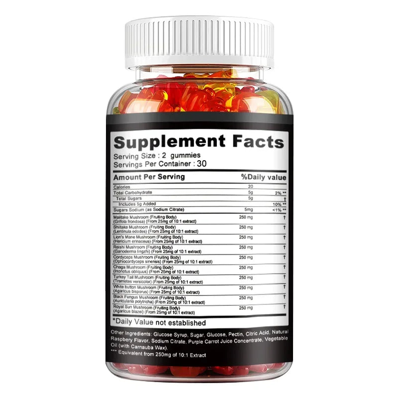 10-Strain Mushroom Gummies for Energy, Focus, and Stress Relief
