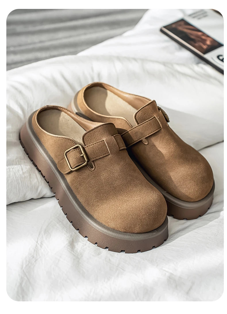 Men's Casual Leather Half Slippers | Non-Slip Summer Clogs