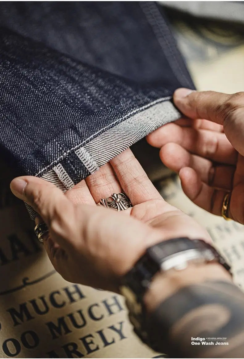 Men's Vintage One-Washed Denim Jeans | Casual Wide Leg Trousers