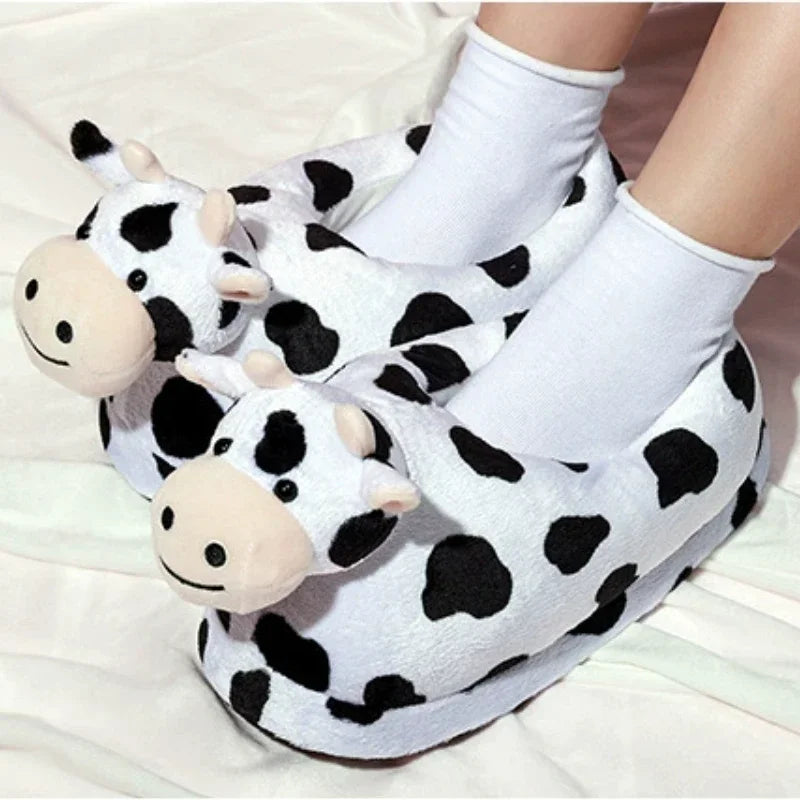 Cute Milk Cow Plush Slippers | Cozy Kawaii Indoor House Shoes
