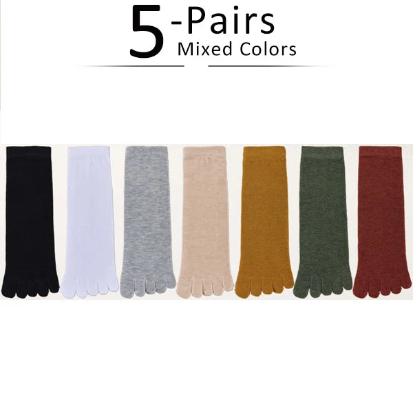 5 Pairs Women's 5 Finger Socks | Comfortable Cotton Toe Socks