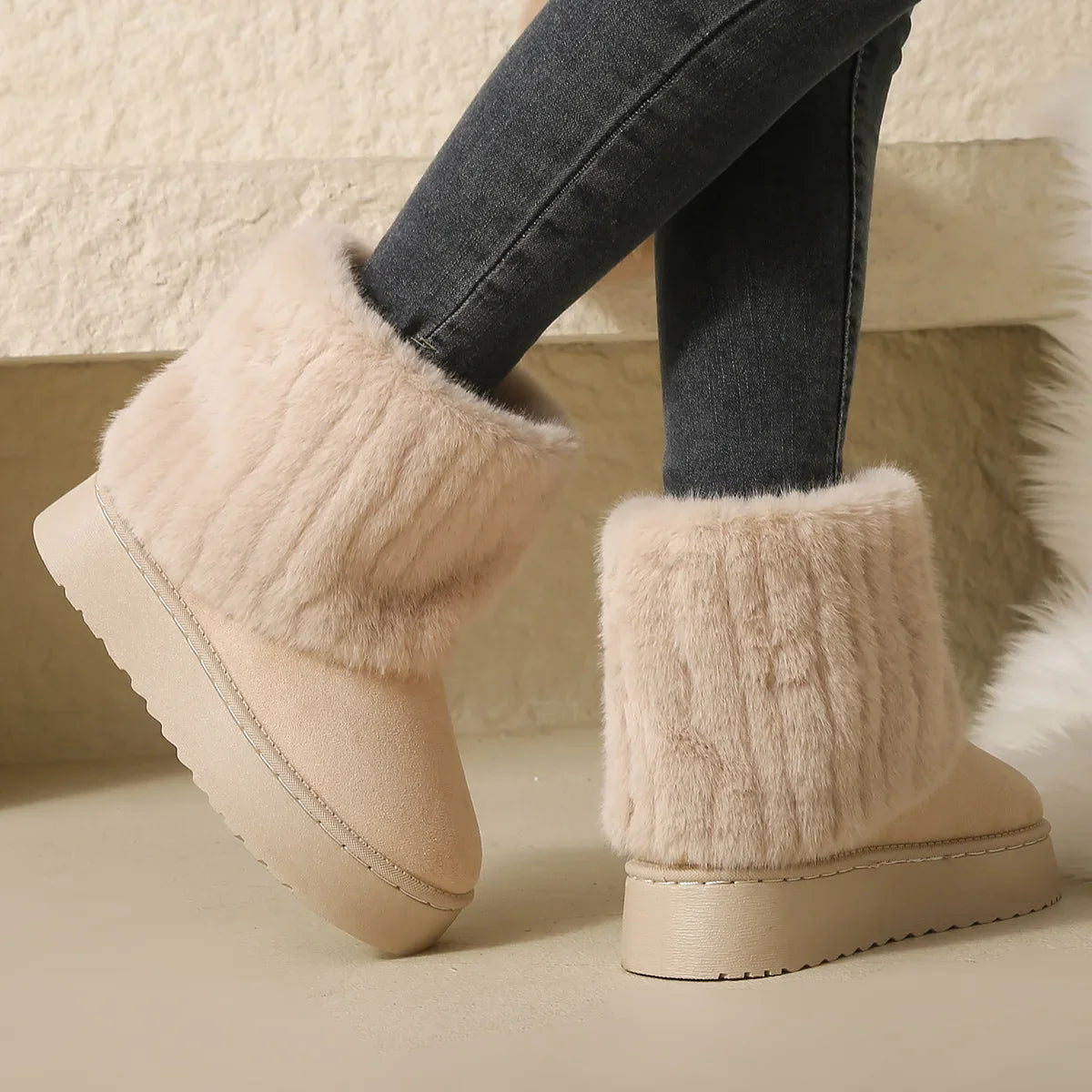 Men's Korean Style Fleece Snow Boots | Warm Plush Mid-Calf Winter Loafers
