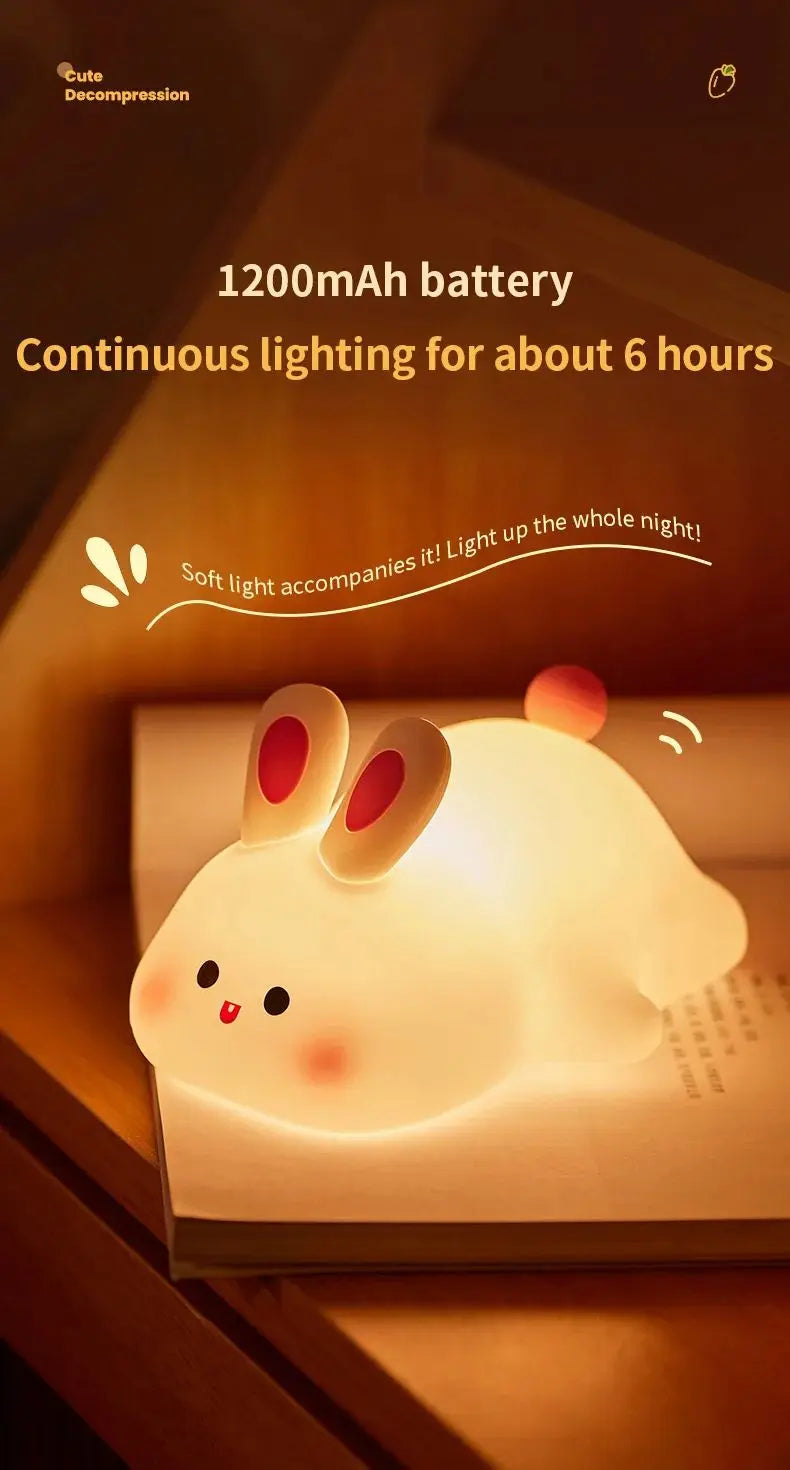 Cute Piggy Bunny Night Light | Soft Silicone Lamp for Kids