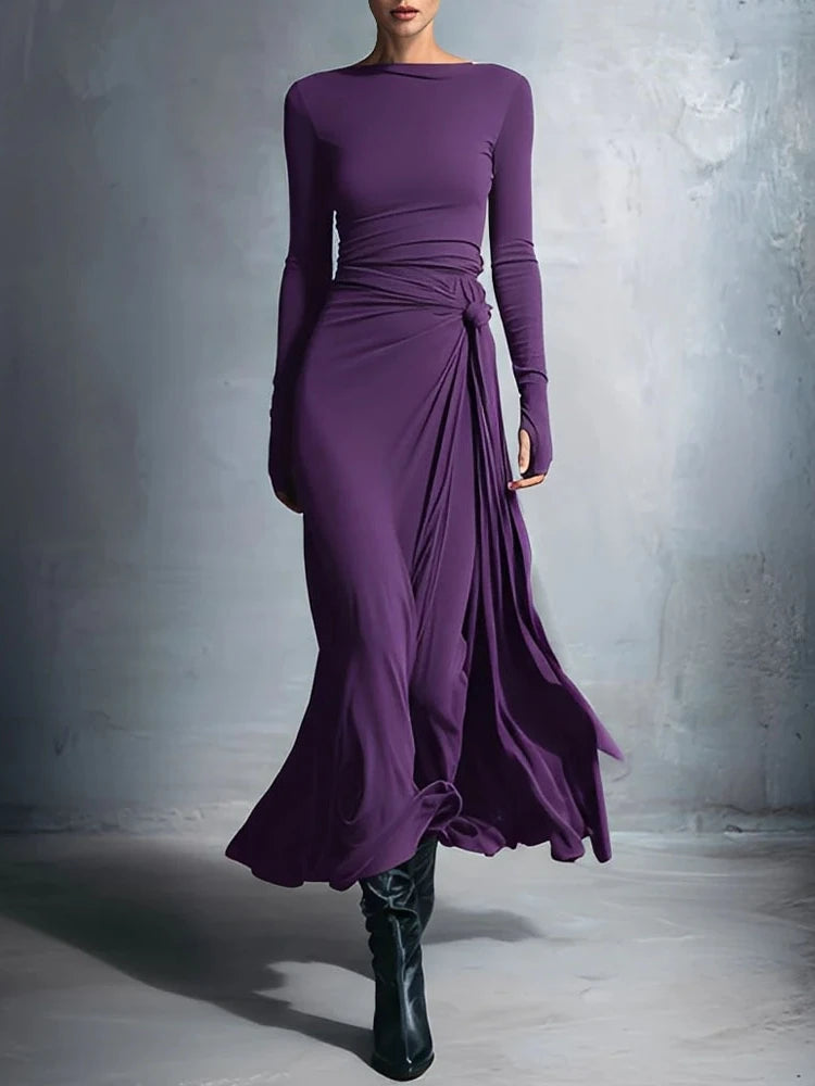 Elegant Long Sleeve Ruched Maxi Dress for Women | Autumn Fashion