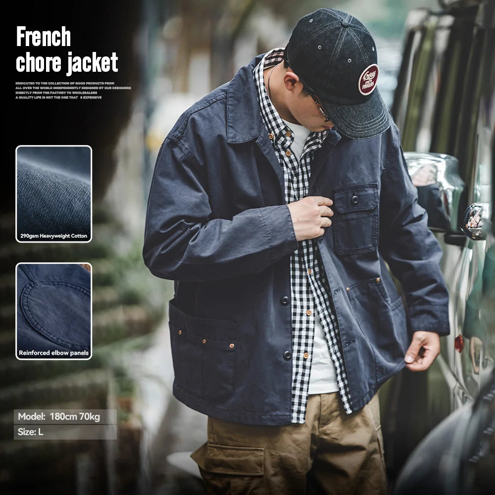 Men's Navy Heavyweight Multi-Pocket Vintage Jacket | Stylish & Durable