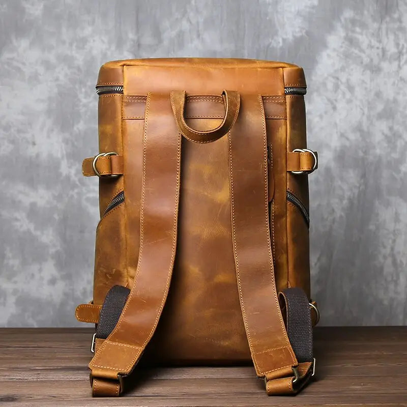 Retro Leather Vertical Backpack | Large Capacity Travel Bag for Men