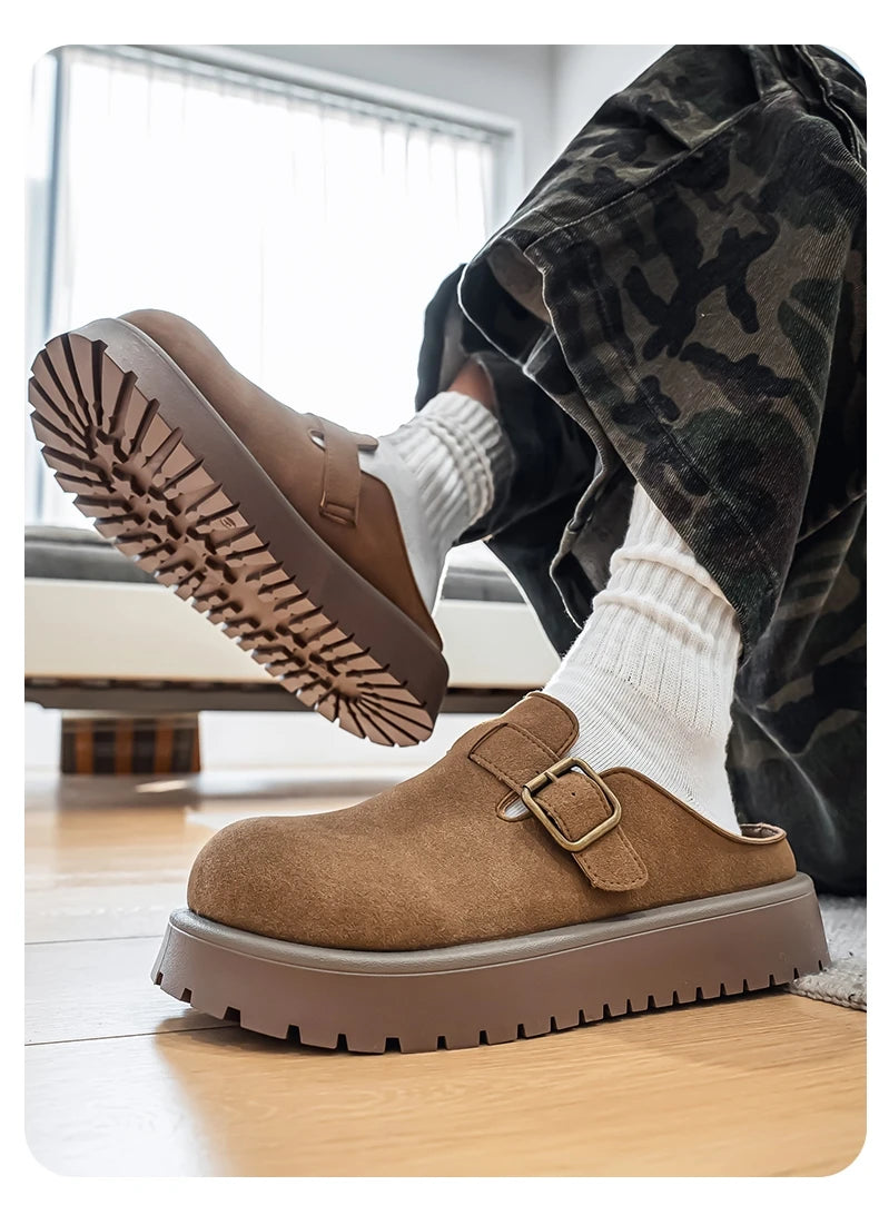 Men's Casual Leather Half Slippers | Non-Slip Summer Clogs