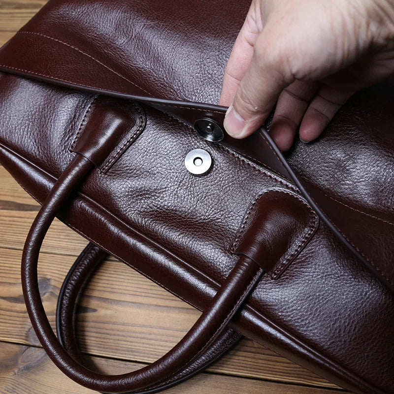 Maletín de cuero genuino vintage para hombre | Bolso para portátil de gran capacidad