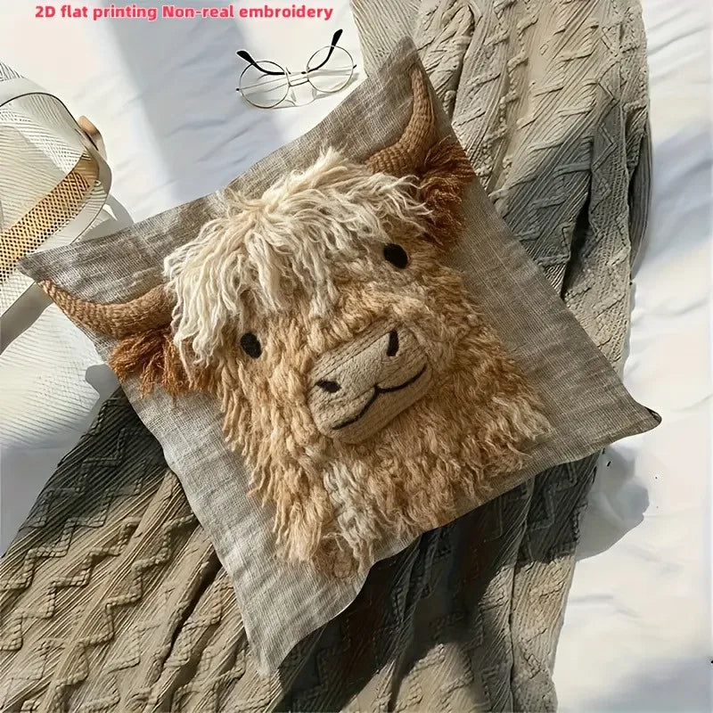 Cute Highland Cow Design Pillow Cover | Home Decor Cushion