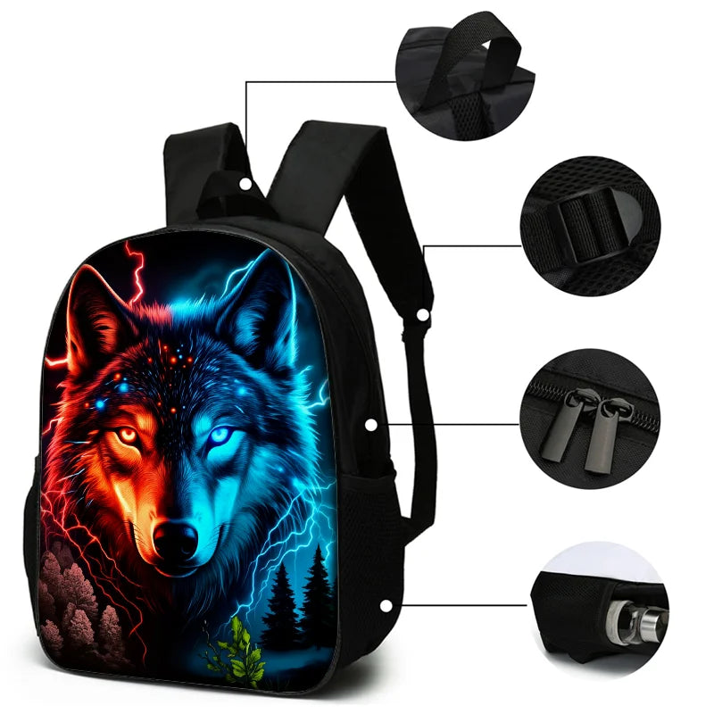 Kids' Wolf Pattern Backpack Set | Lightweight Travel & School Bag