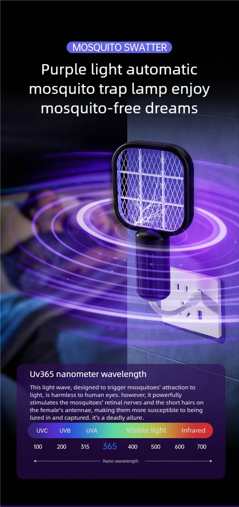 Portable USB Mosquito Swatter Trap | Effective Outdoor Insect Killer