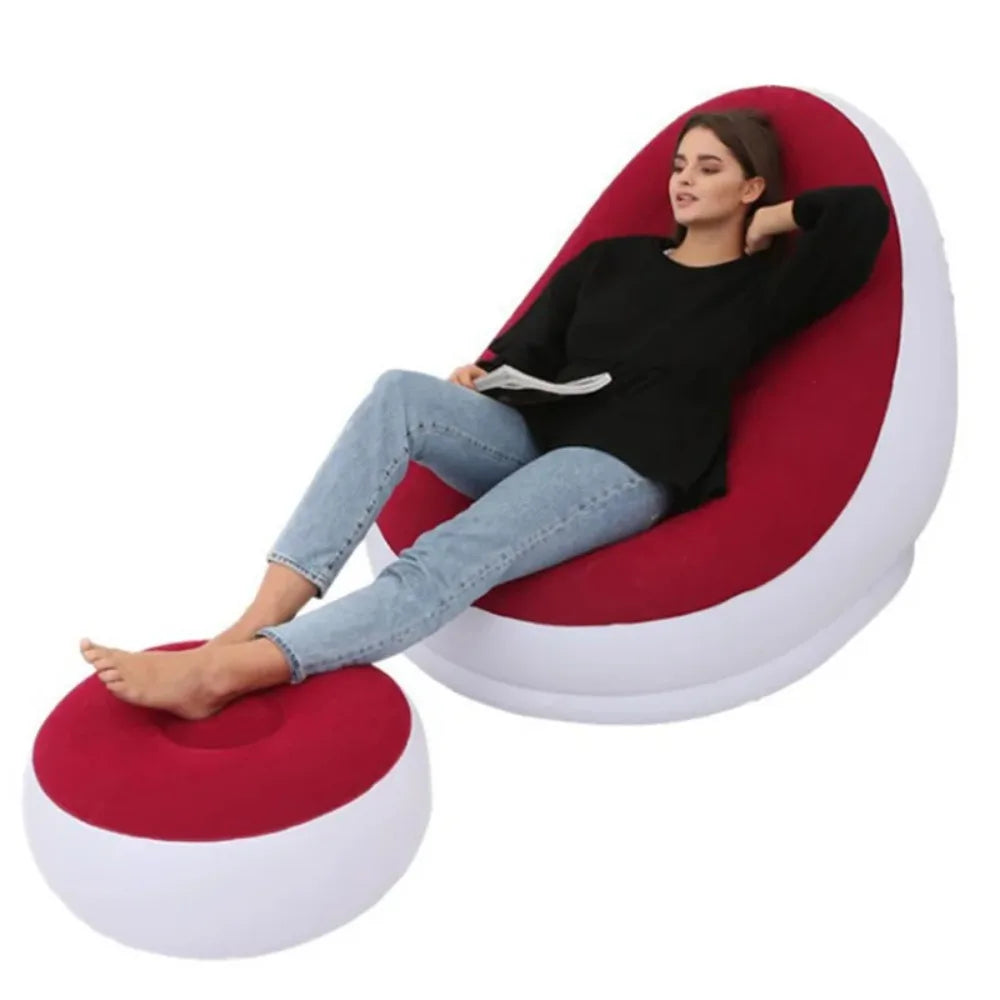 Sillón Hinchable Perezoso | Sofá Portátil con Reposapiés
