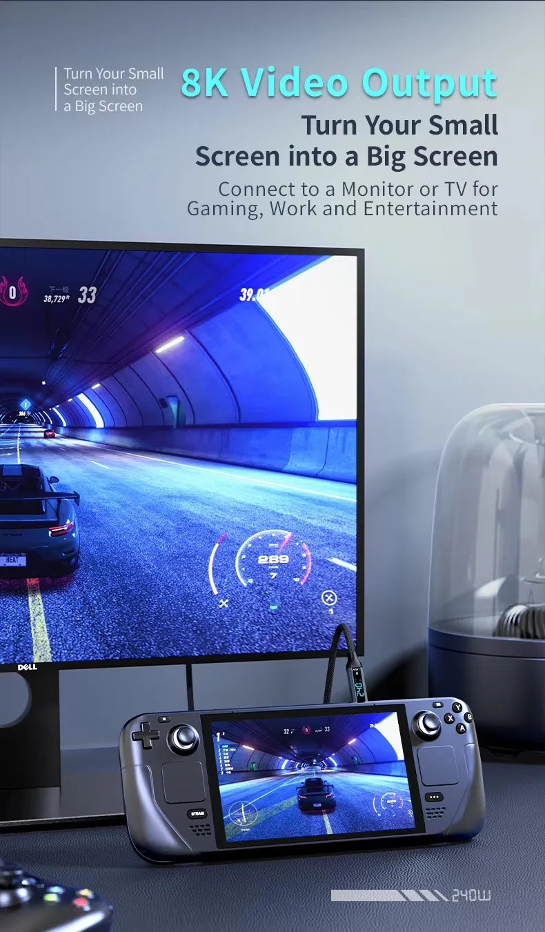 USB4 Cable with Real-Time LED Power Display 240W PD3.1 Fast Charging 40Gbps Data Transfer 8K@60Hz Video USB C to C Braided Cord