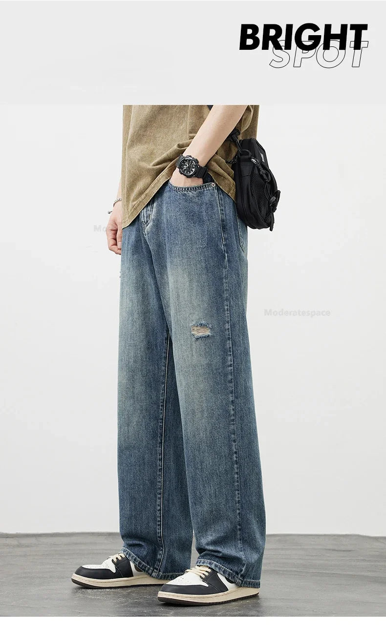 Men's Vintage Baggy Jeans | Distressed Y2K Straight Pants