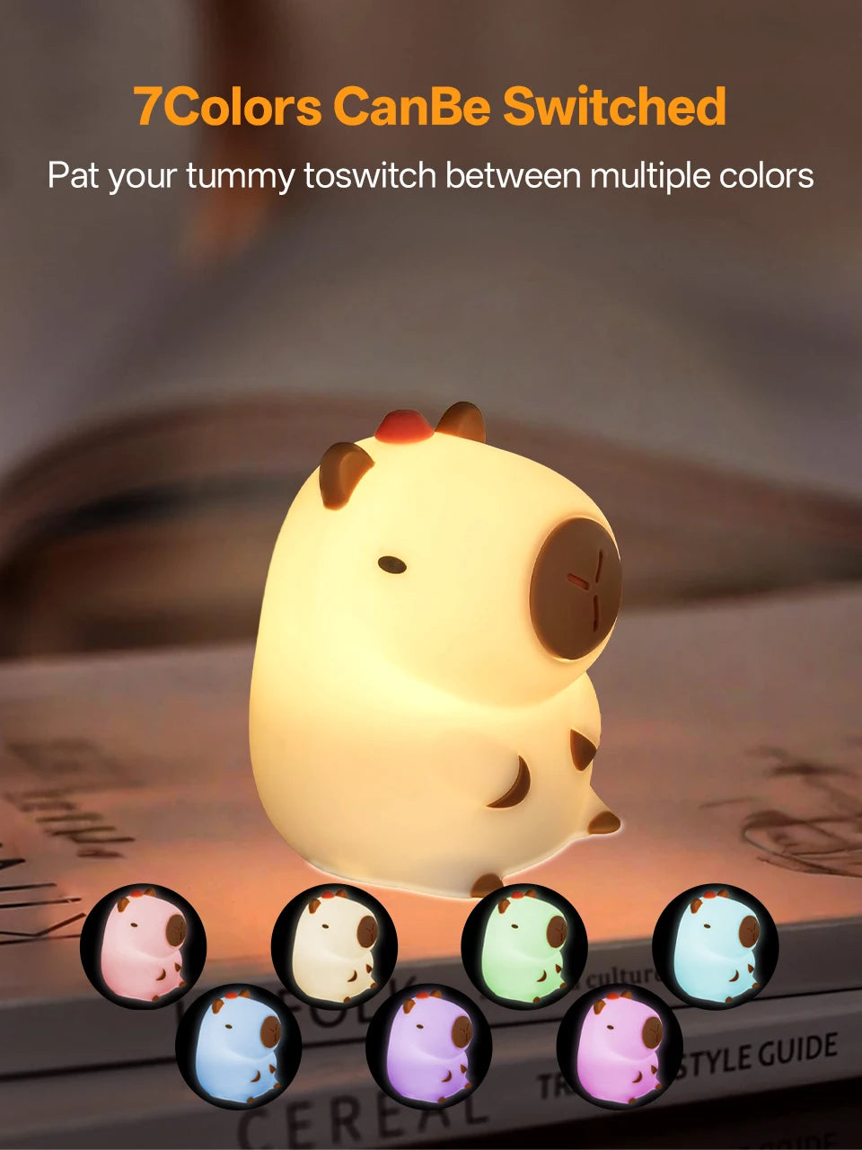 Adorable Capybara Night Light | Rechargeable Kids Touch Lamp