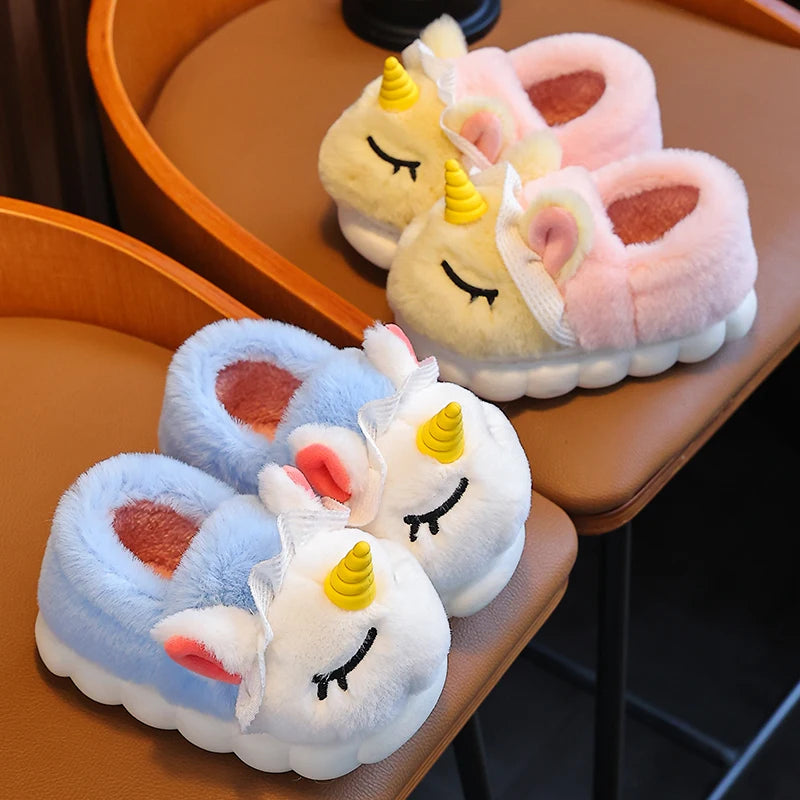Unicorn Plush Slippers for Kids | Cozy Indoor Winter Shoes