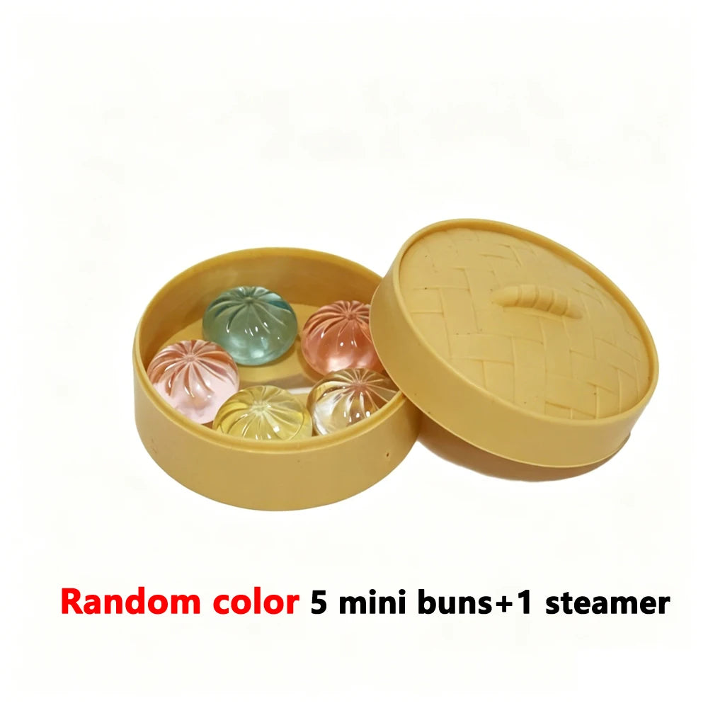 5 Mini Squishy Dumplings with Steamer Squeezable Toys Set Fidget Sensory Toy For Adults Stress-relieving Toys Birthday Favors