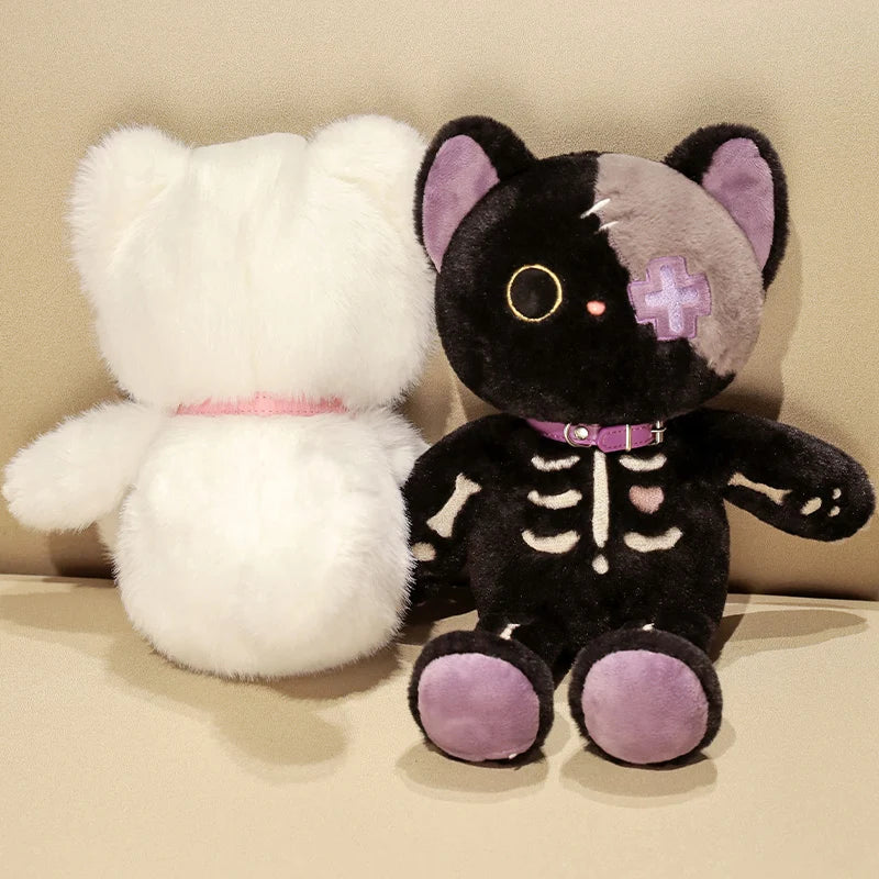 Kawaii Black Skeleton Cat Plush Toy | Adorable Gothic Stuffed Animal